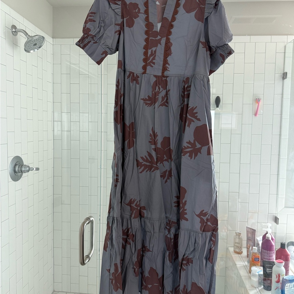 Gray and Brown Floral Dress